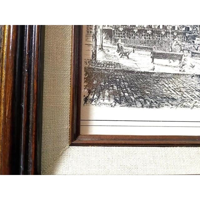 Realism 1970s Claude a Simard Black and White Historical Montreal Etching Print Place Jacques Cartier Vieux Miniature Art For Sale - Image 3 of 5