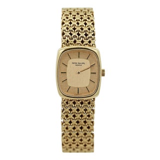 Vintage Patek Philippe 18k Gold Ladies Champagne Dial Mesh Bracelet Watch For Sale