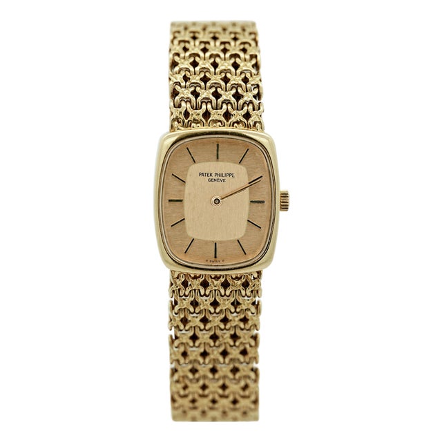 Vintage Patek Philippe 18k Gold Ladies Champagne Dial Mesh Bracelet Watch For Sale