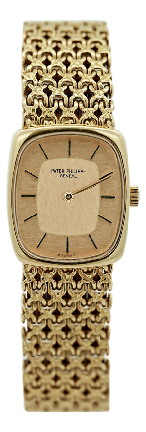 Vintage Patek Philippe 18k Gold Ladies Champagne Dial Mesh Bracelet Watch