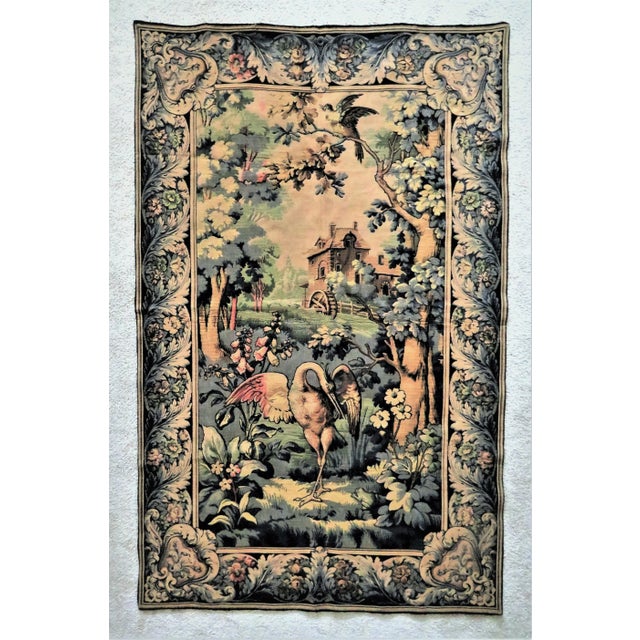 Green 6' Early 20th Century French Tapestry Aubusson Verdere With Birds & a Frog For Sale - Image 8 of 8