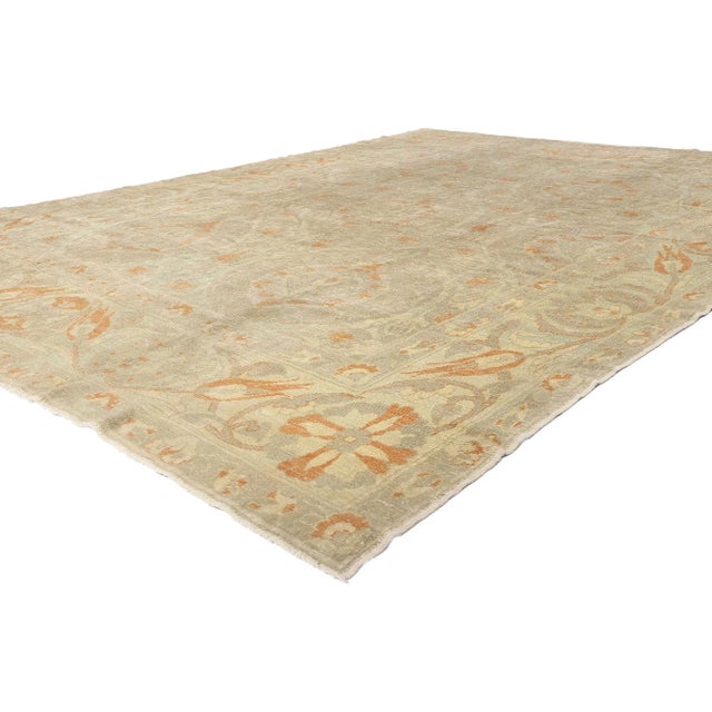 51618 Vintage Modern Turkish Oushak Rug, 09'11 x 13'02. A masterful fusion of Arts & Crafts elegance and Anatolian weaving...