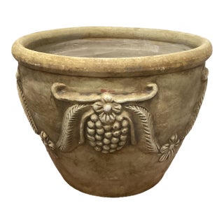Vintage Large Aged Finish Planter Roseville Style With Molded Grape and Leave Relief Design For Sale