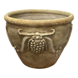 Vintage Large Aged Finish Planter Roseville Style With Molded Grape and Leave Relief Design