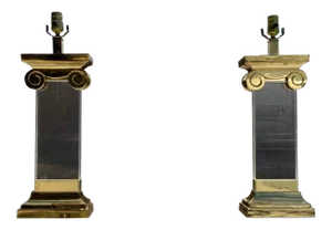 Lucite & Brass Ionic Column Table Lamps - a Pair