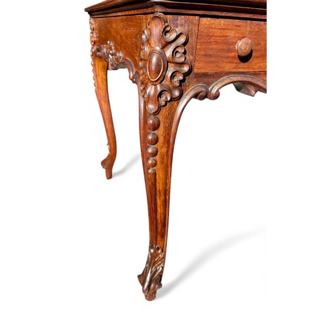 French Louis XV Style Carved Walnut Partners Desk With Leather Top. For Sale - Image 10 of 16