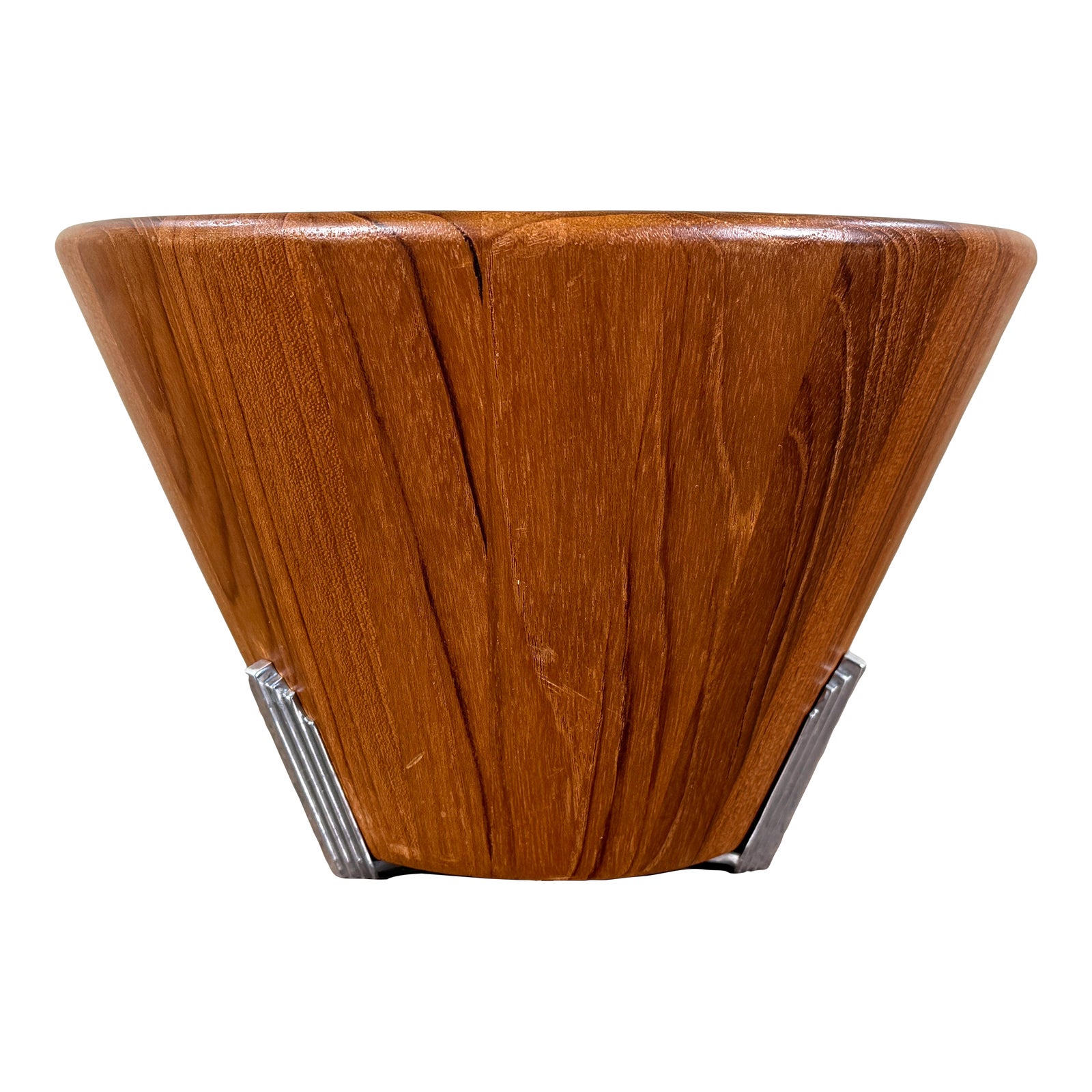 Mid Century Modern Georges Briard Teak Wood Bowl With Silverplate Feet