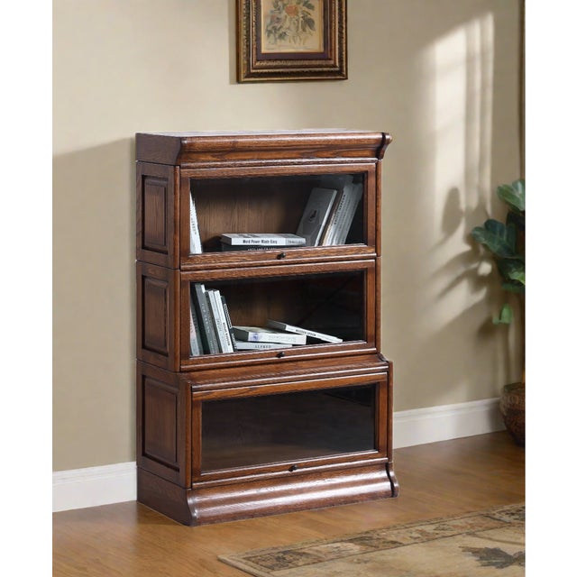 Mission 3 Stack Oak Barrister Bookcase - Beveled Glass For Sale - Image 12 of 18