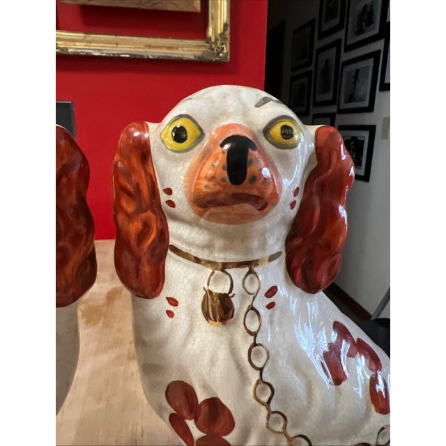 Ceramic Pair of Antique Decorated Staffordshire Dogs, Circa 1860's For Sale - Image 7 of 16