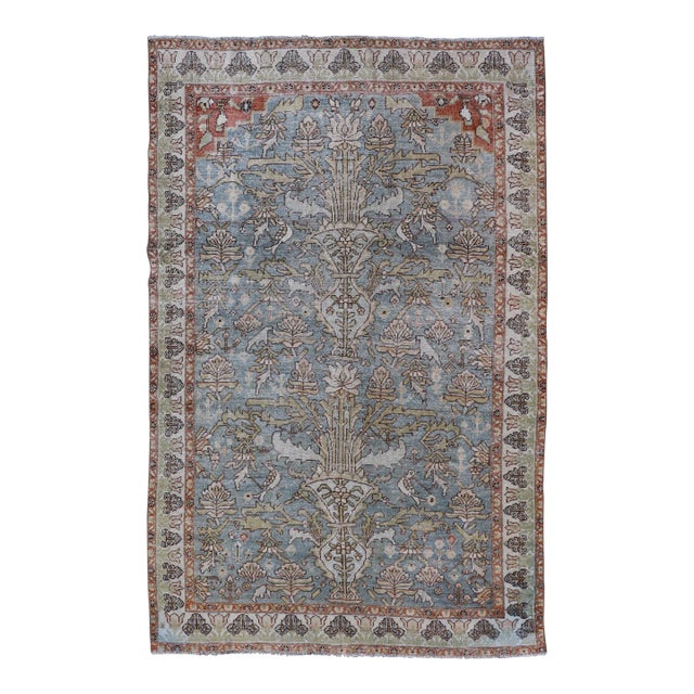 Antique Persian Sultanabad Rug With Soft Blue Palette 5'0 X 8'0 For Sale