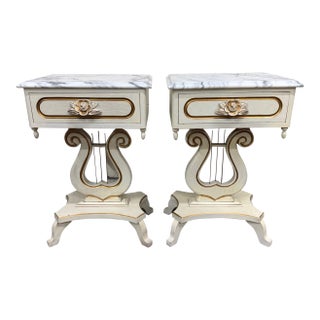 Vintage Hollywood Regency Marble Top Nightstands - Pair For Sale
