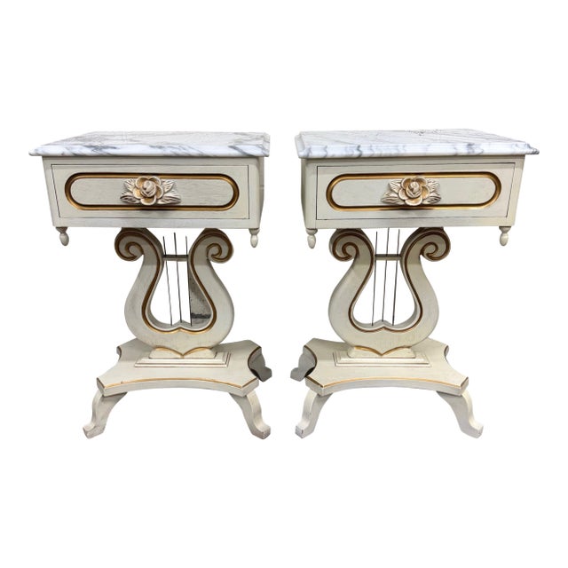 Vintage Hollywood Regency Marble Top Nightstands - Pair For Sale