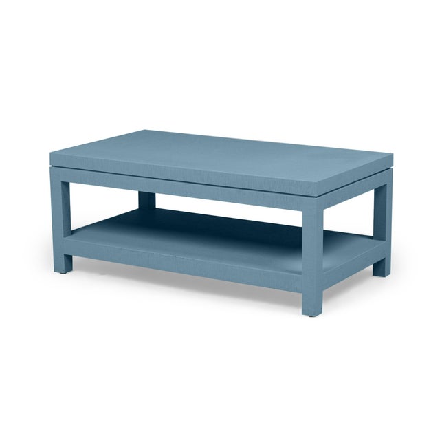 Not Yet Made - Made To Order Custom Modern Style Coffee Table Wrapped in Raffia. The Name of This Paint Is "Reflection of the Sea." For Sale - Image 5 of 5