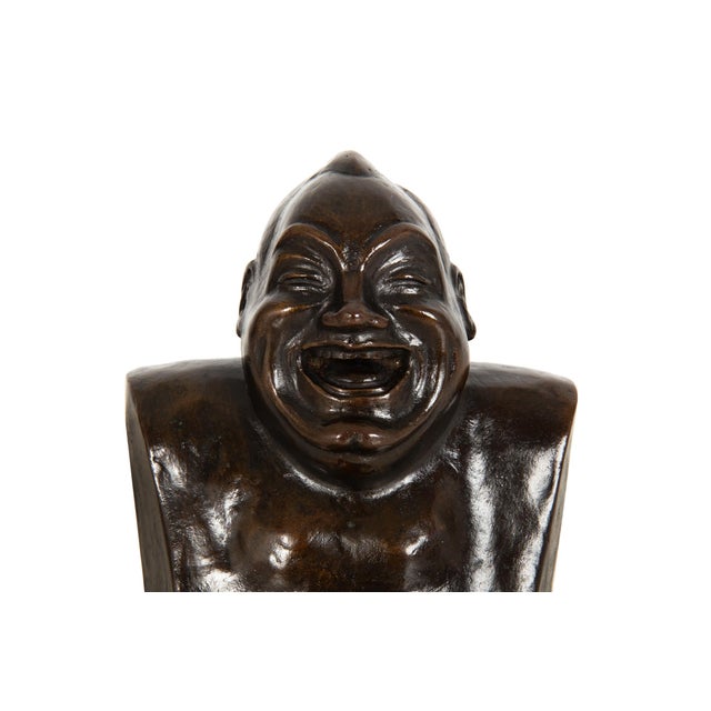 Brown Rare “Laughing Buddha - Self Portrait” Bronze Sculpture Bust by Enrico Caruso For Sale - Image 8 of 15