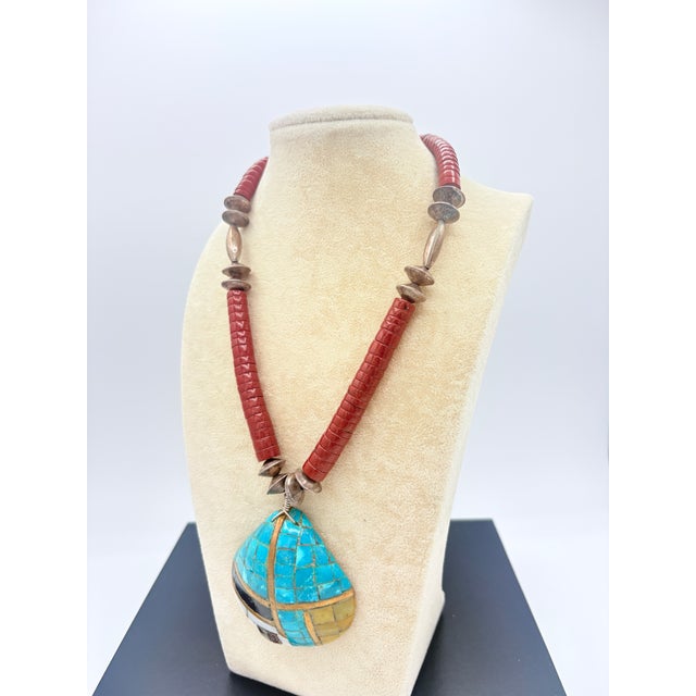Tribal 1990s Handcrafted Southwestern Style Mosaic Pendant • Jasper, Aventurine, Onyx For Sale - Image 3 of 10