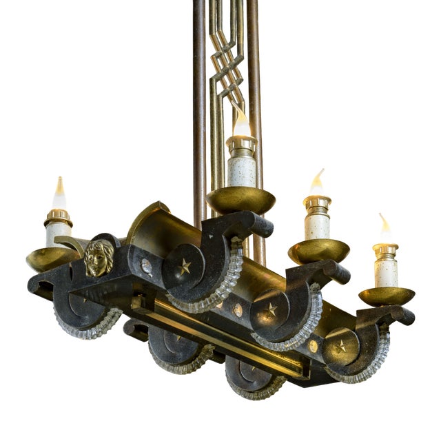 Art Decò Bronze French Chandelier, 1930s For Sale