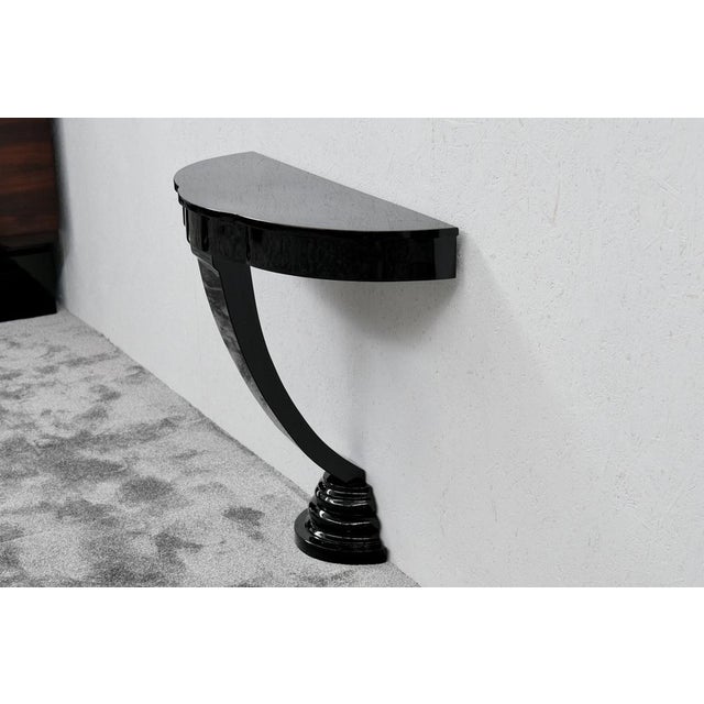 Wood Art Deco Semi-Circular Console Table in Black High-Gloss Lacquer, 1930s For Sale - Image 7 of 9