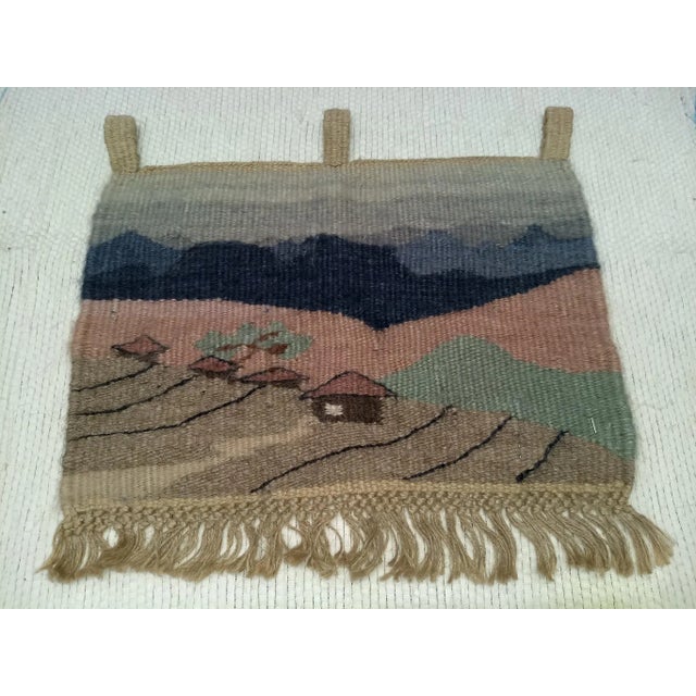 Vintage Hand Woven African Tapestry Depicting Village and Mountain Landscape For Sale - Image 9 of 9