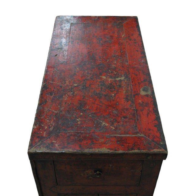 Hand Painted Flower Wreath Antique Gansu Tibetan Cabinet For Sale - Image 10 of 12