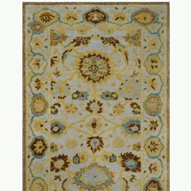 Islamic Afghan Sultanabad Wool 3x6 Taupe, Brown & Light Blue Handmade Runner Rug #1143759 For Sale - Image 3 of 3