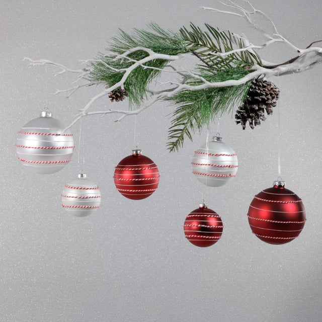 Contemporary Matte Ball Ornaments with White & Red Rope, Set of 4, Red, 4.75" For Sale - Image 3 of 3