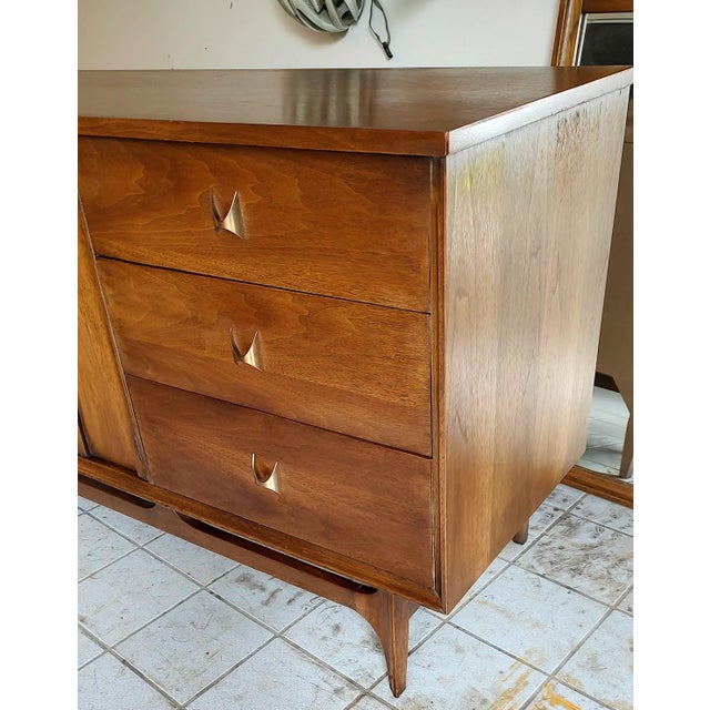 1960's Mid Century Modern Broyhill Brasilia Triple Dresser and Mirror For Sale - Image 13 of 14
