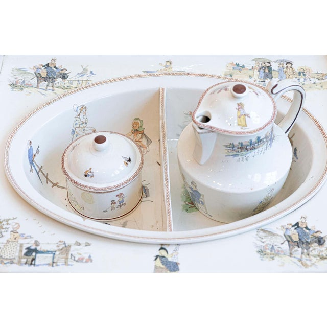 Off-white French Sarreguemines Late 19th Century Miniature Sink with Pastoral Scenes For Sale - Image 8 of 11