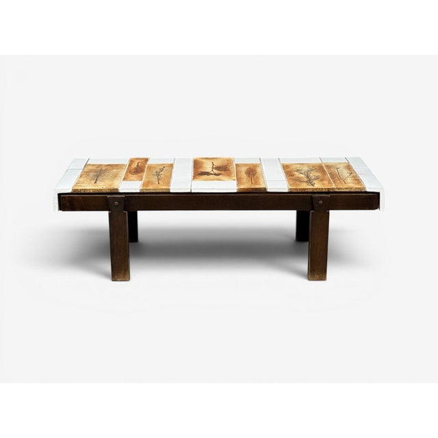 Roger Capron, Low Coffee Table, Tile, Stained Wood, France, 1970s For Sale - Image 4 of 14