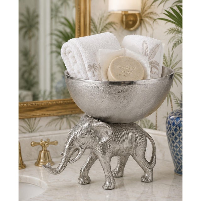 Arthur Court Sculptural Elephant Compote Bowl Centerpiece, Textured Metal. Palm Beach Regency, British Colonial & Grandmillennial Decor. See Pics for Versatility! For Sale - Image 4 of 9