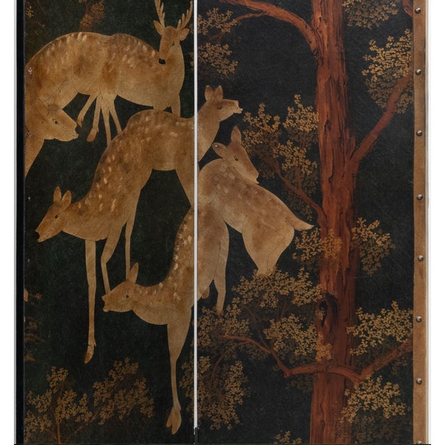 Vintage 4 Panel Folding Screen With Deer For Sale - Image 9 of 10