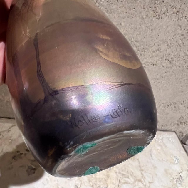 Gold Weller Pottery Lasa Glazed Gold Vase Art Landscape For Sale - Image 8 of 9