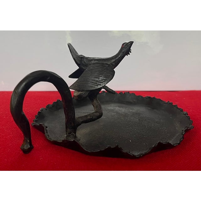 Antique Early 20th Century American Arts & Crafts Bronzed Iron Turkey Bird Card Tray For Sale - Image 9 of 15
