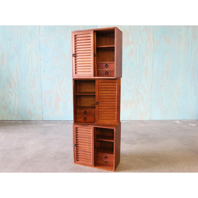 Studio Made Walnut Mid Century Modern 2 Sided Cabinets Set of 3 For Sale - Image 4 of 13