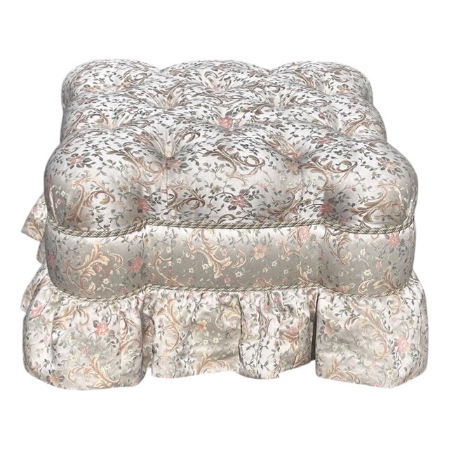 Scalamandre Silk Floral Tufted Upholstered Pouf Ottoman Footstool - Joanna Carson Estate For Sale