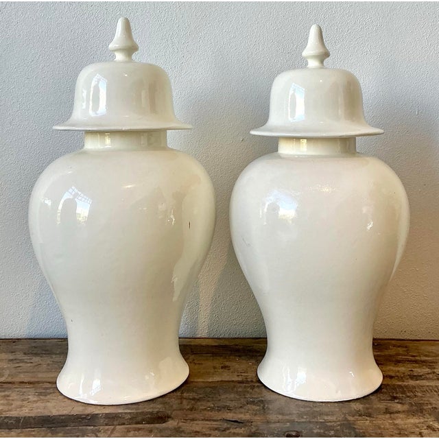 Ceramic Vintage Glazed Ceramic Lidded Urns - A Pair For Sale - Image 7 of 12