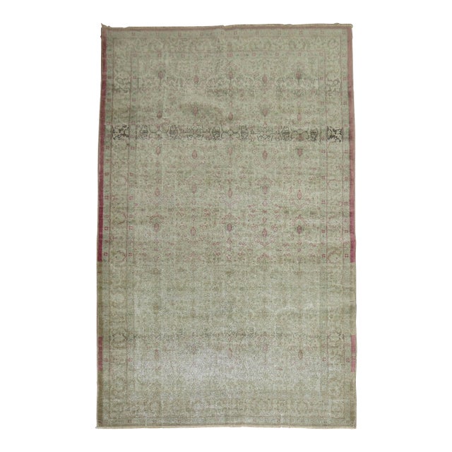 Early 20th Century Zabihi Collection Worn Turkish Rug - 6'8" x 9'8" For Sale
