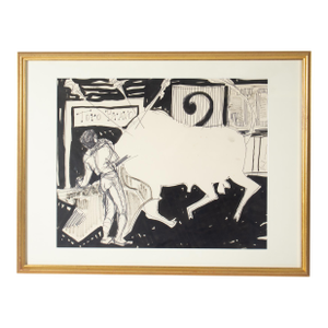 “Toro Bravo” Bull Fighting Ink Drawing by Harry Hilson
