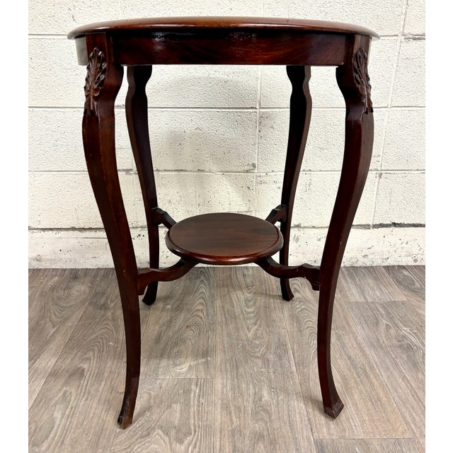 Wood Antique Victorian Walnut Round Parlor Table Lamp Table For Sale - Image 7 of 7