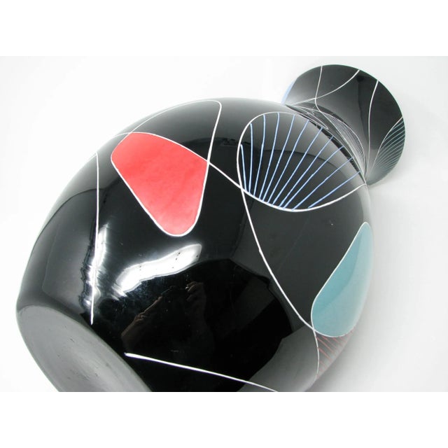 1950s Vintage Kunstglass Ilmenau Large Hand-Painted Black Glass Vase Made in Germany For Sale - Image 5 of 13