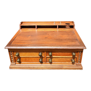 Antique Oak 4 Drawer Spool Cabinet Desk With Lift Top Lid 1890s