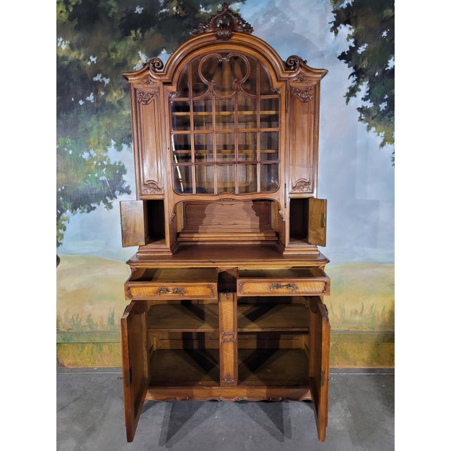 Wood Louis XV Style Walnut Bookcase, 1930s For Sale - Image 7 of 13
