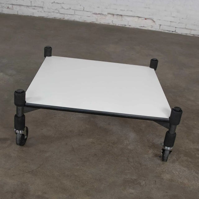 Post-Modern Low Coffee Table or End Table White Laminate & Metal on Casters Style Brian Kaneodern For Sale - Image 4 of 11