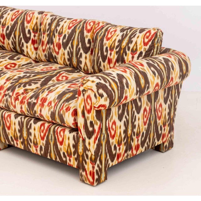 Textile Modern Ikat Fabric Upholstered Three-Seat Sofa For Sale - Image 7 of 10