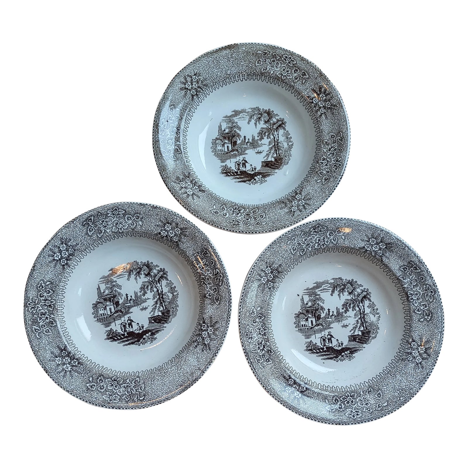 Set of 3 19th Century Brown Transfer Plates | Chairish