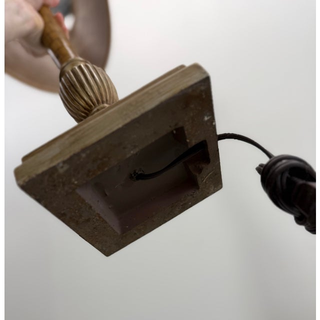 Vintage Mid-Century Carved Wood & Brass Table Lamps - Pair With Original Shades For Sale - Image 9 of 10