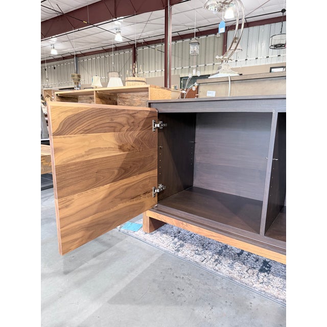 Brown Lawson-Fenning Walnut & Oak Geometric Three Door Sideboard Credenza For Sale - Image 8 of 12