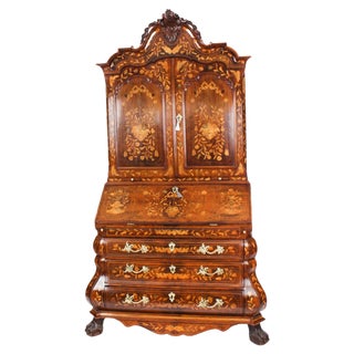 Antique 18th Century Dutch Walnut Marquetry Bureau Cabinet For Sale