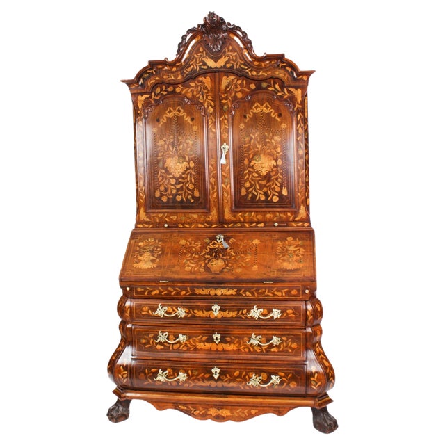 Antique 18th Century Dutch Walnut Marquetry Bureau Cabinet For Sale