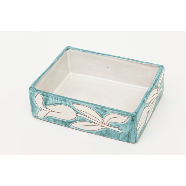Ceramic Vintage Italian Raymor Ceramic Flower Box Turquoise and White For Sale - Image 7 of 10