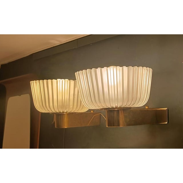 Brass and Glass Wall Lamps by Archimede Seguso for Seguso, Italy, 1940s, Set of 2 For Sale - Image 8 of 11